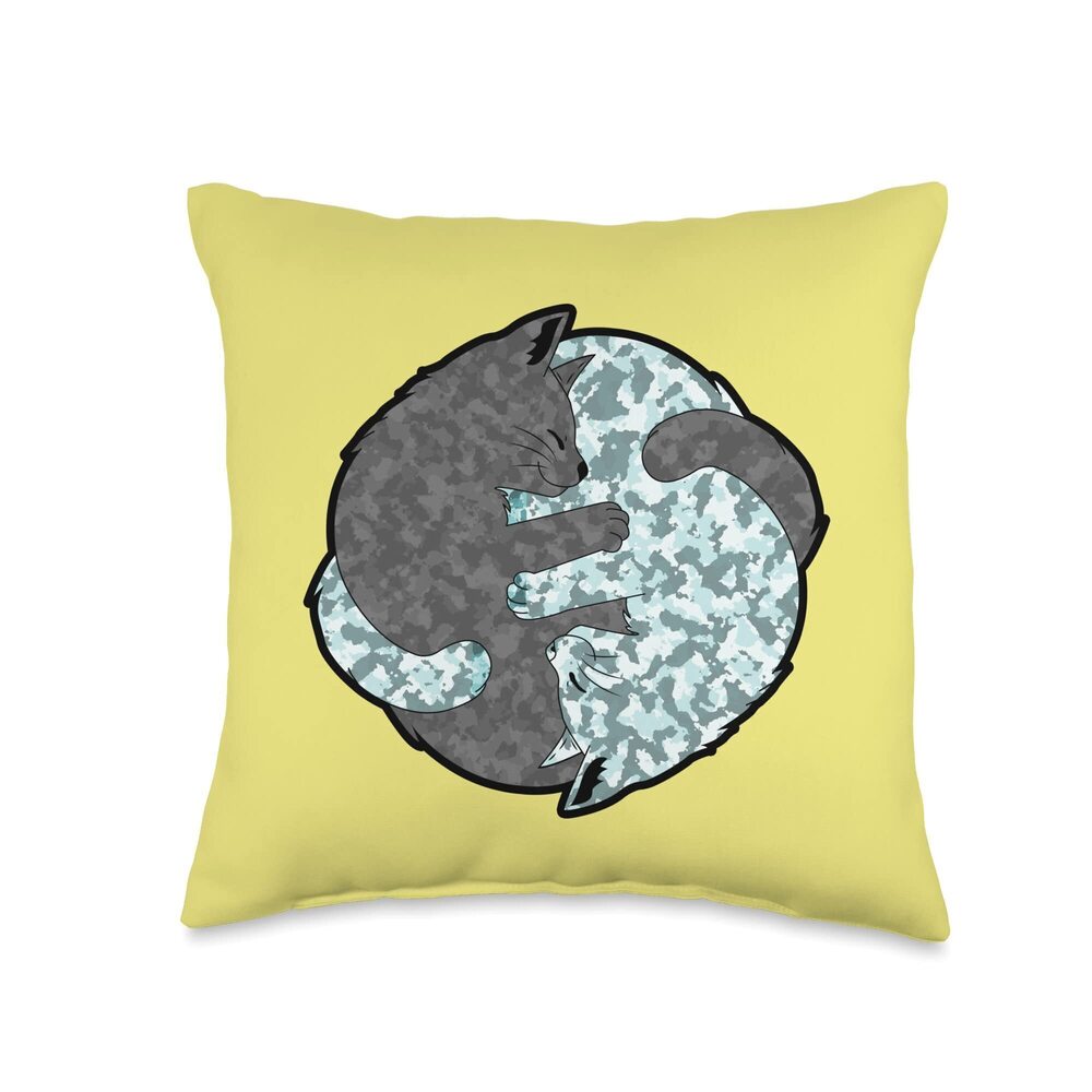 9841 Cute Cat Cats Ying Yang, Yin Yang Throw Pillow